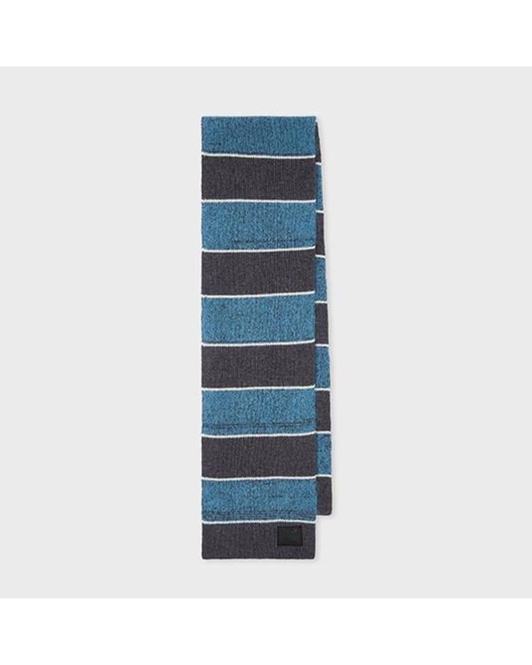 Paul Smith Blue Mohair Block Stripe Scarf