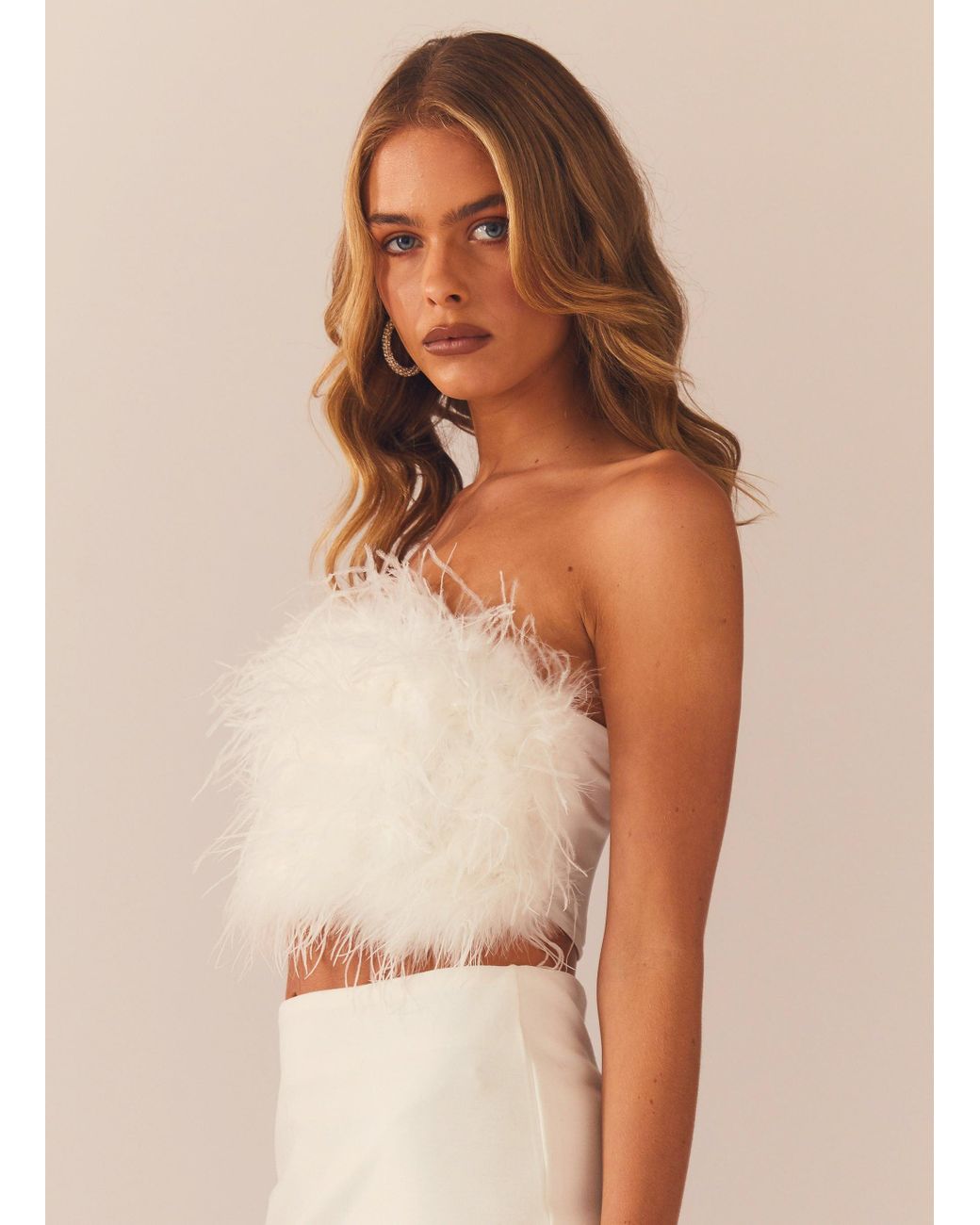 Peppermayo The Night Is Ours Feather Crop Top in White | Lyst
