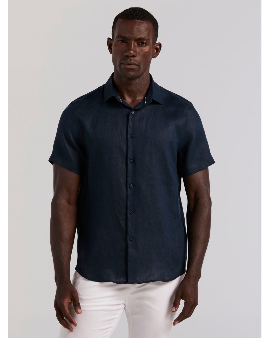 Perry Ellis White Linen Short Sleeve Shirt for men