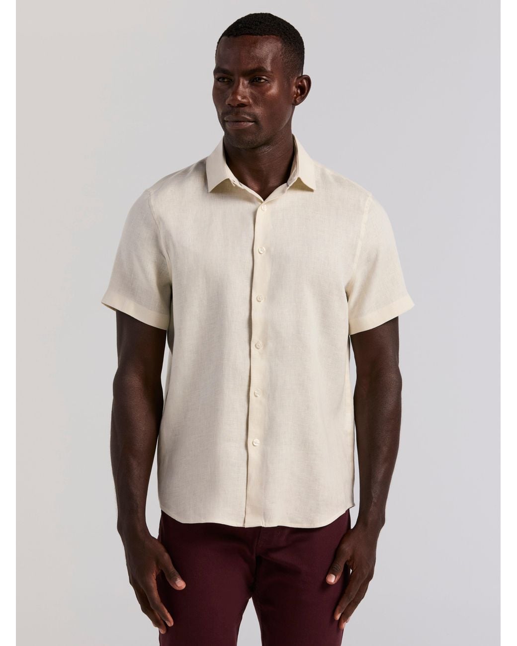 Perry Ellis White Linen Short Sleeve Shirt for men