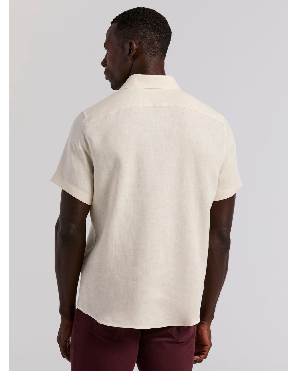Perry Ellis White Linen Short Sleeve Shirt for men