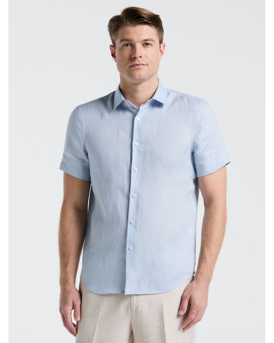 Perry Ellis Blue Linen Short Sleeve Shirt for men