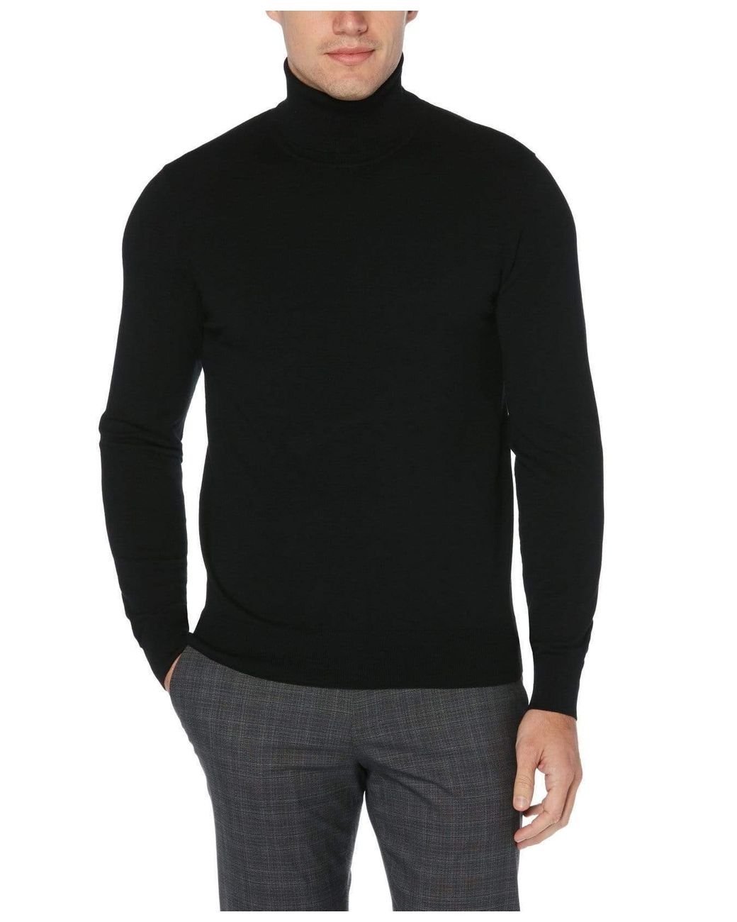 Perry Ellis Synthetic Solid Tech Turtleneck Sweater in Black for Men - Lyst