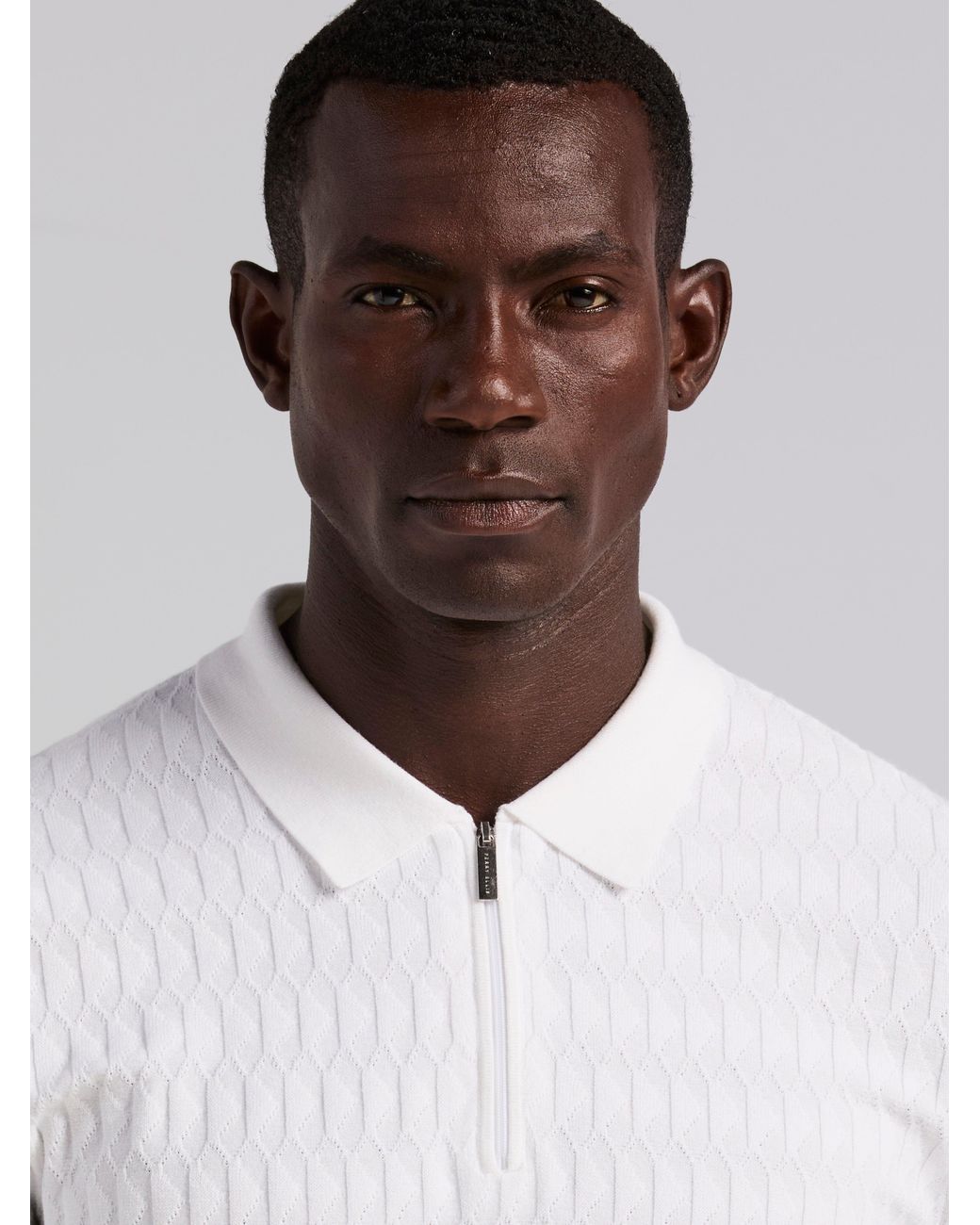 Perry Ellis Black Geometric Pattern Zip Sweater Polo for men