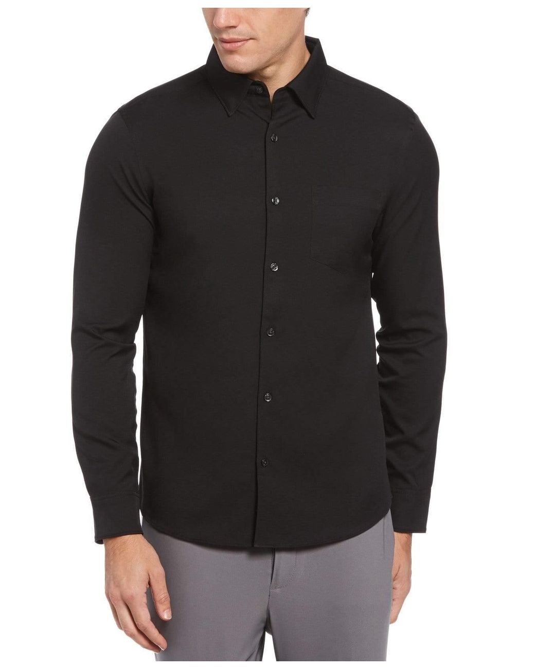 Perry Ellis Synthetic Untucked Total Stretch Slim Fit Solid Shirt in Black for Men Lyst
