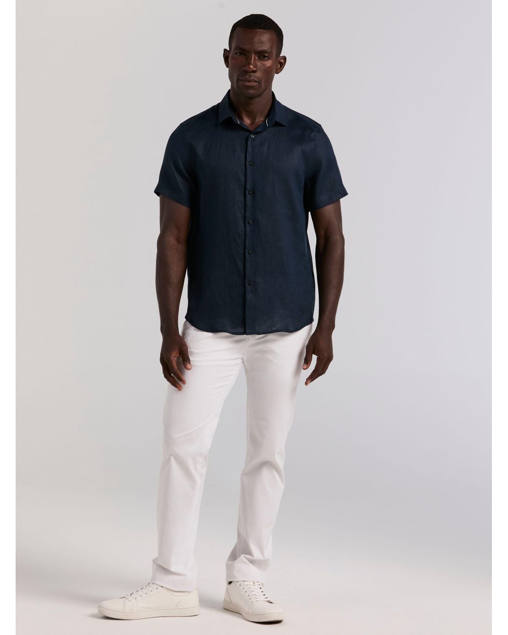 Perry Ellis White Linen Short Sleeve Shirt for men