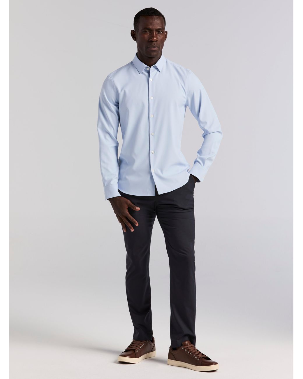 Perry Ellis Untucked Total Stretch Slim Fit Shirt in White for Men | Lyst