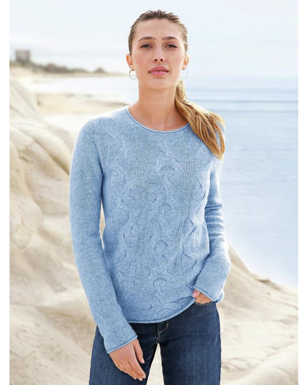 Pulli Feinstrickpullover Damen Baumwolle Leichter Bio-Strickpulli