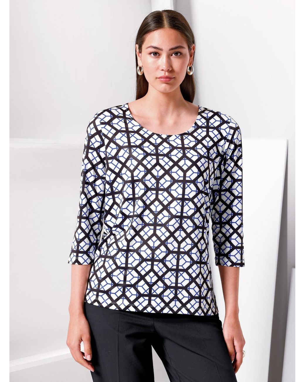 Emilia Lay White Rundhals-Shirt 3/4-Arm