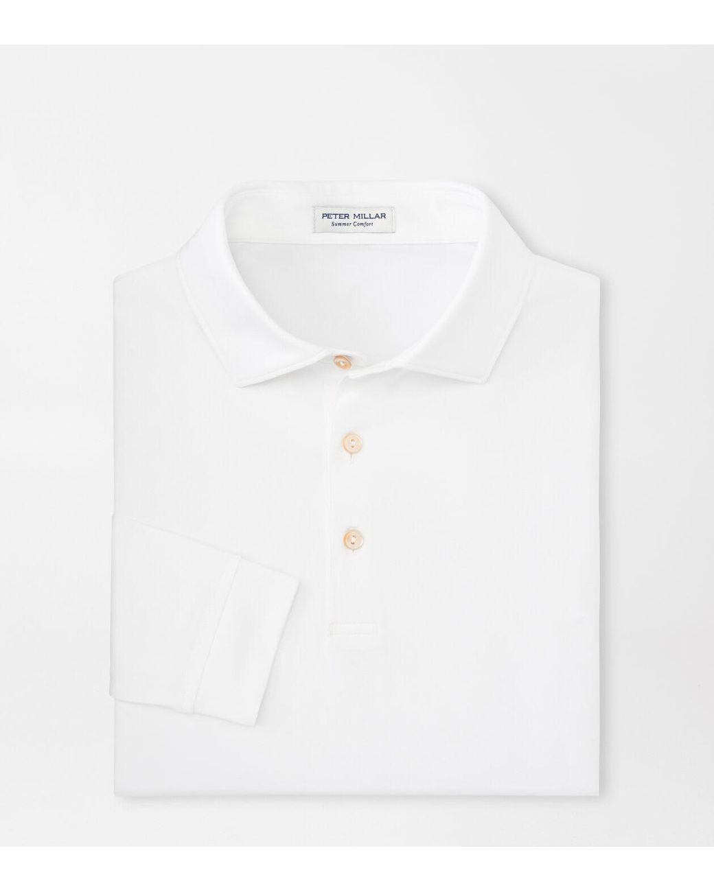 Peter Millar White Solid Stretch Jersey Long Sleeve Polo for men