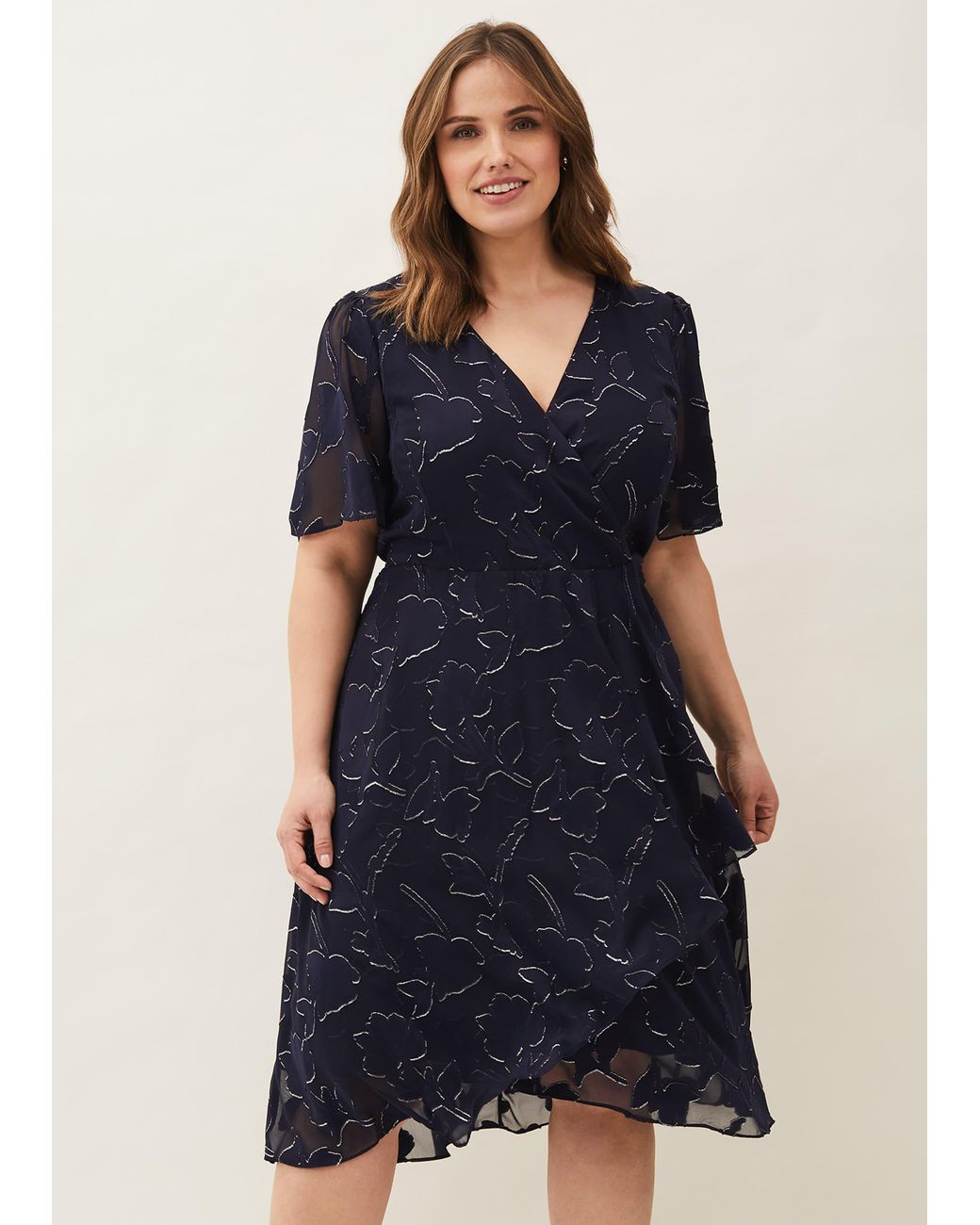 Phase Eight Blue Sizes 16-26 Navy Polly Foil Jacquard Dress