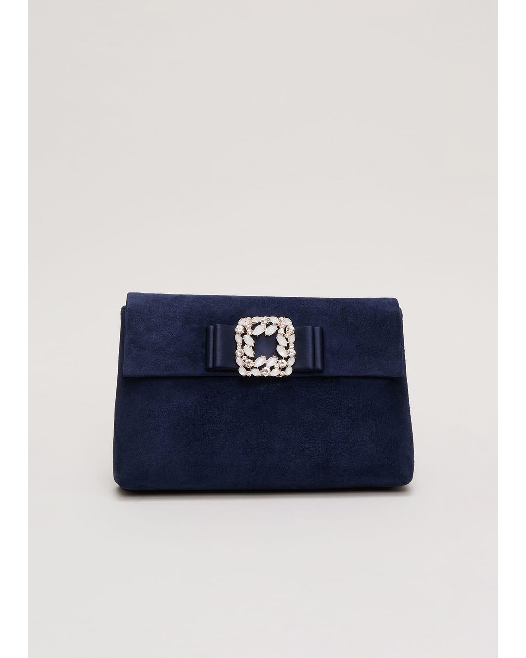 Phase Eight Blue Suede Embellished Trim Clutch Bag