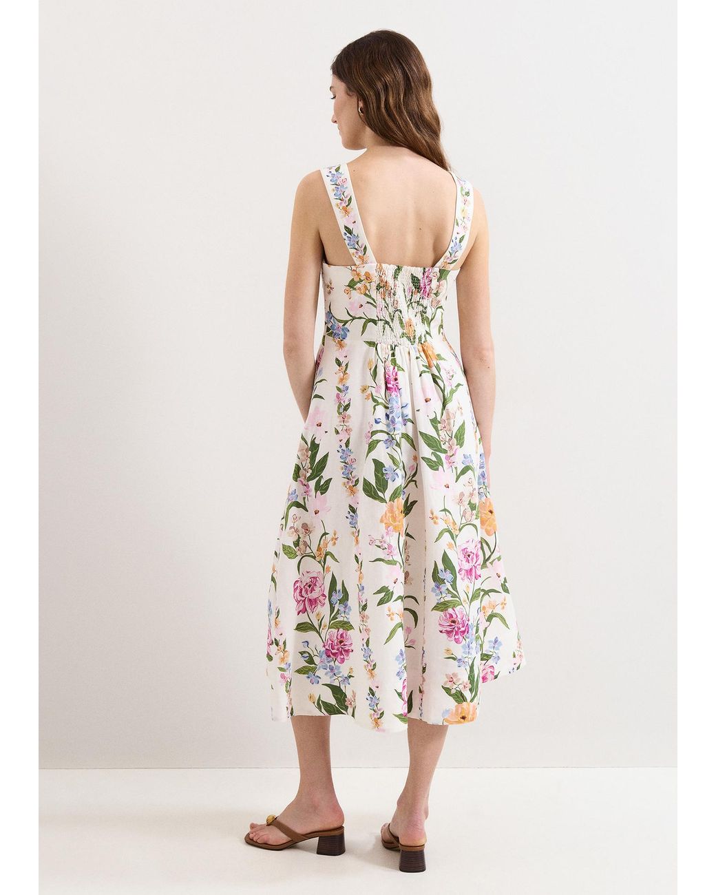 Phase Eight White Lucia Floral Linen Midi Dress