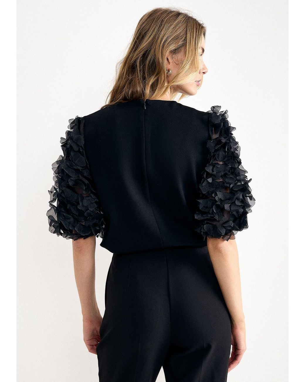 Phase Eight Black Aida Ponte Woven Sleeve Top