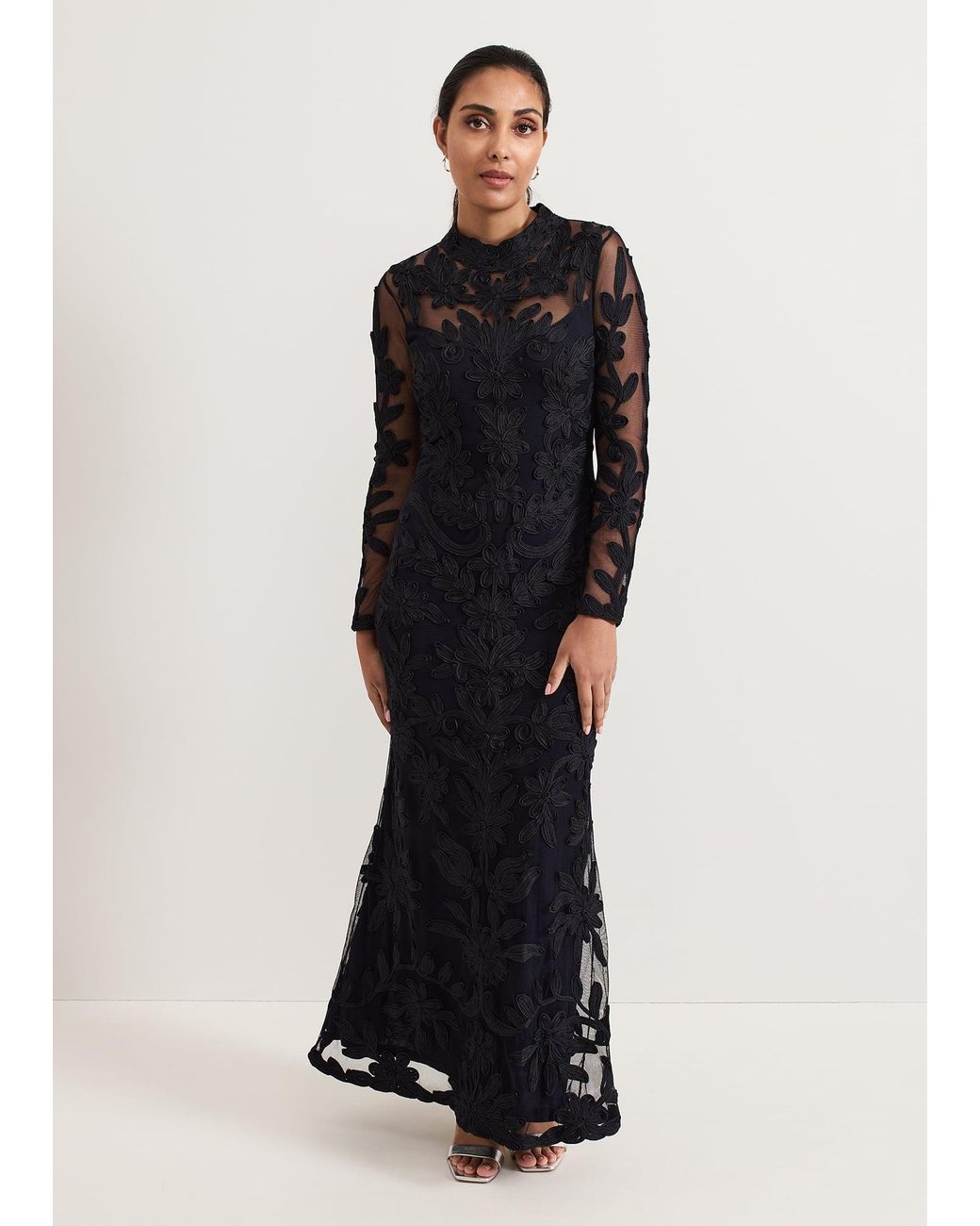 Phase Eight Black Petite Geneve Tapework Maxi Dress