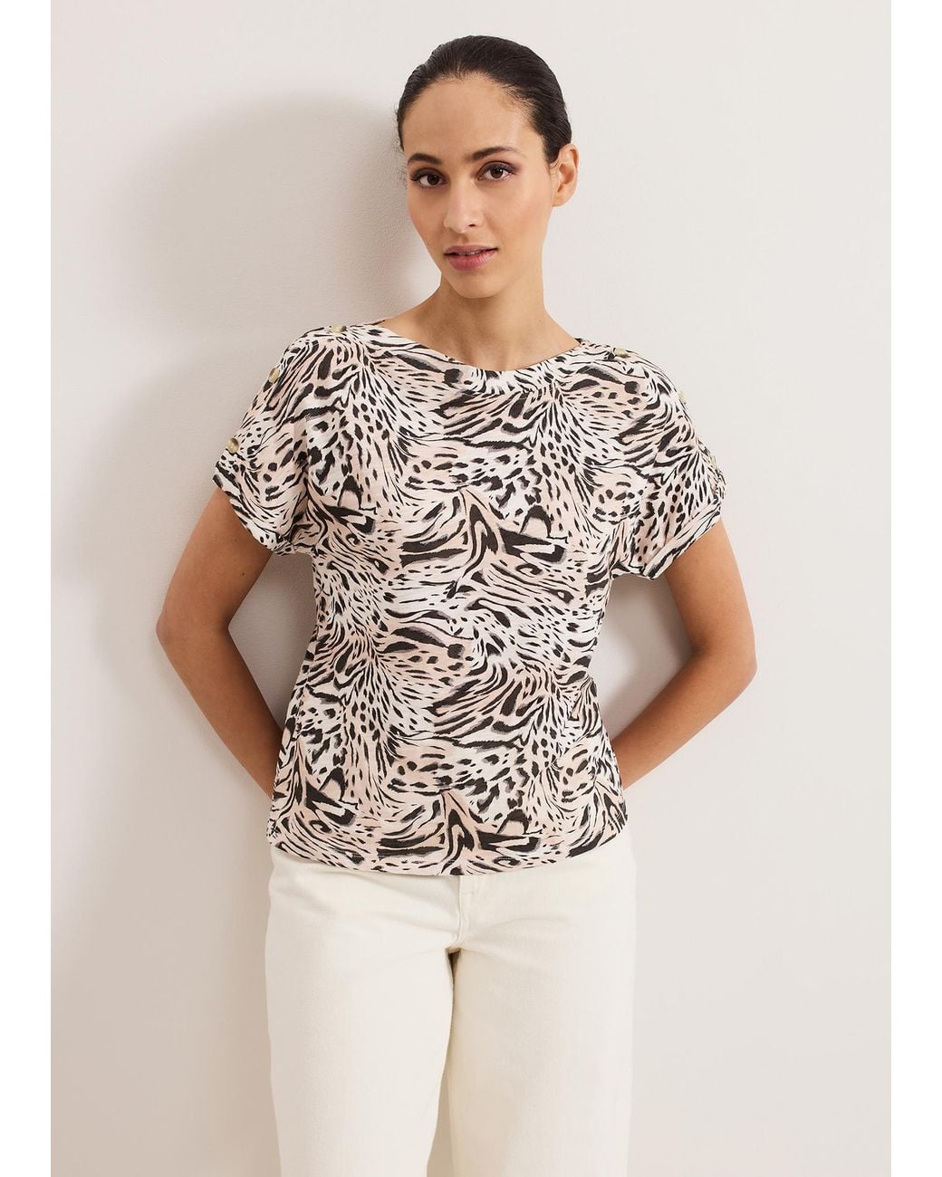 Phase Eight Natural Suzie Button Detail Printed Top