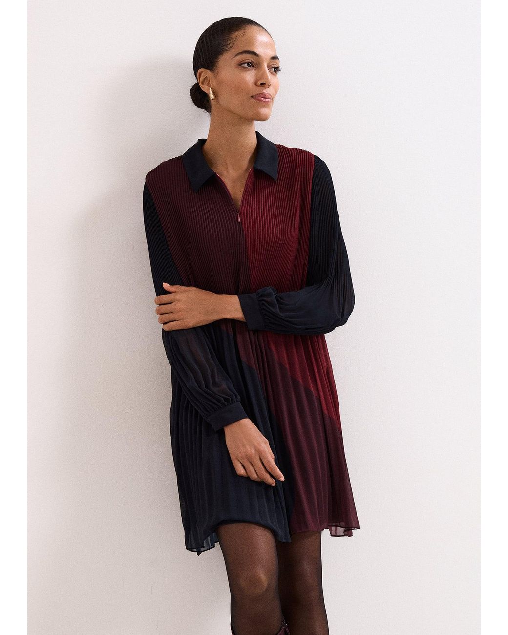 Phase Eight Red Ella Colourblock Pleat Dress