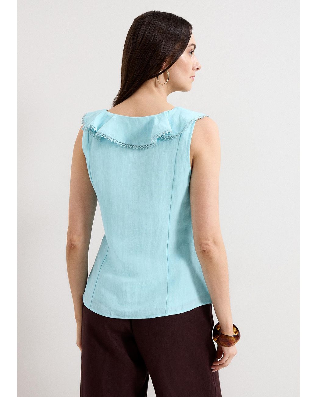 Phase Eight Blue Rhona Ruffle Linen Blouse
