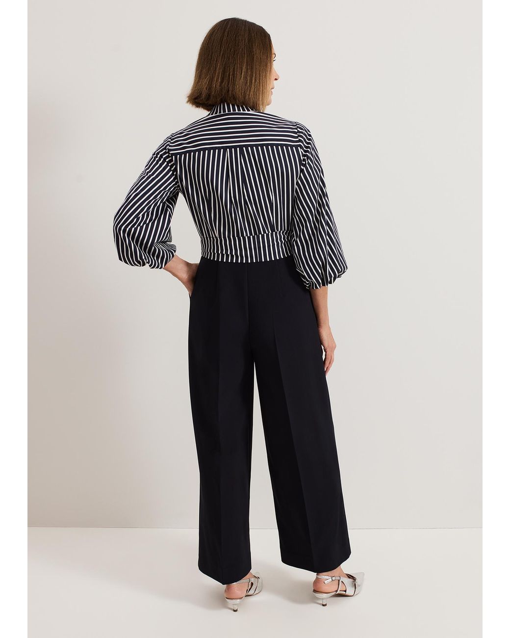Phase Eight Gray Bree Stripe Shirt Wide Leg Jumpsuit