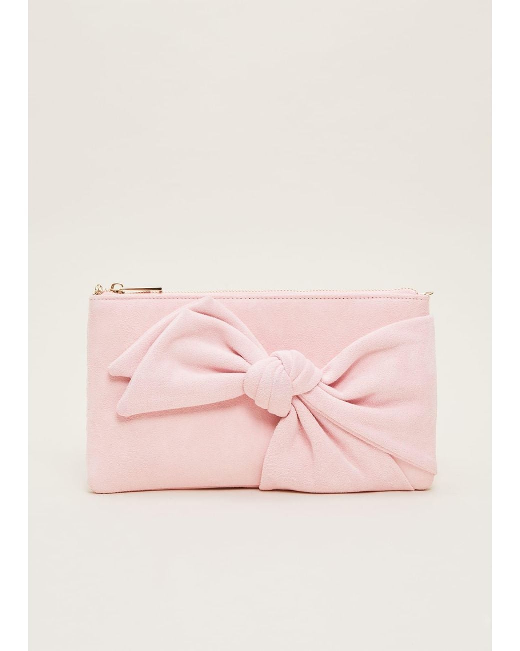 Phase Eight Pink Suede Bow Clutch Bag