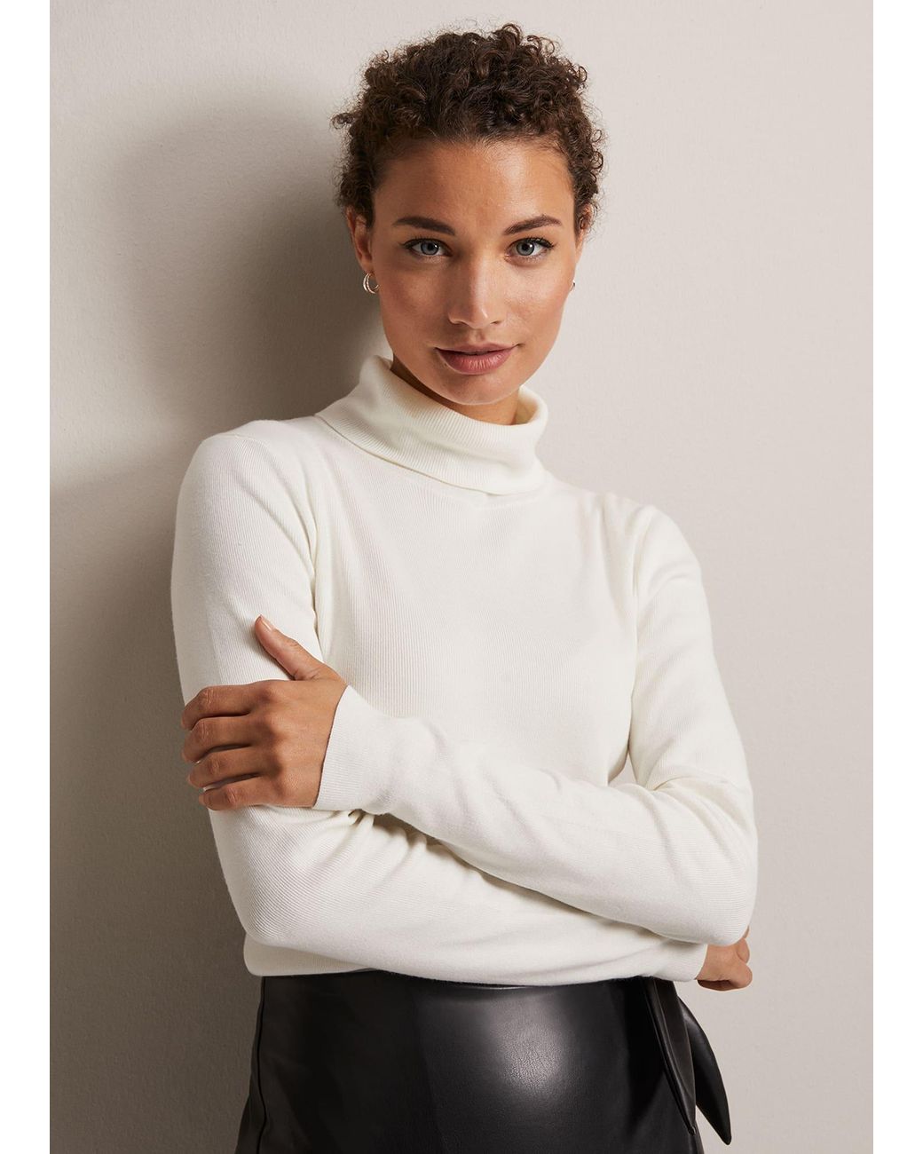 Phase Eight White Gwyneth Roll Neck Jumper