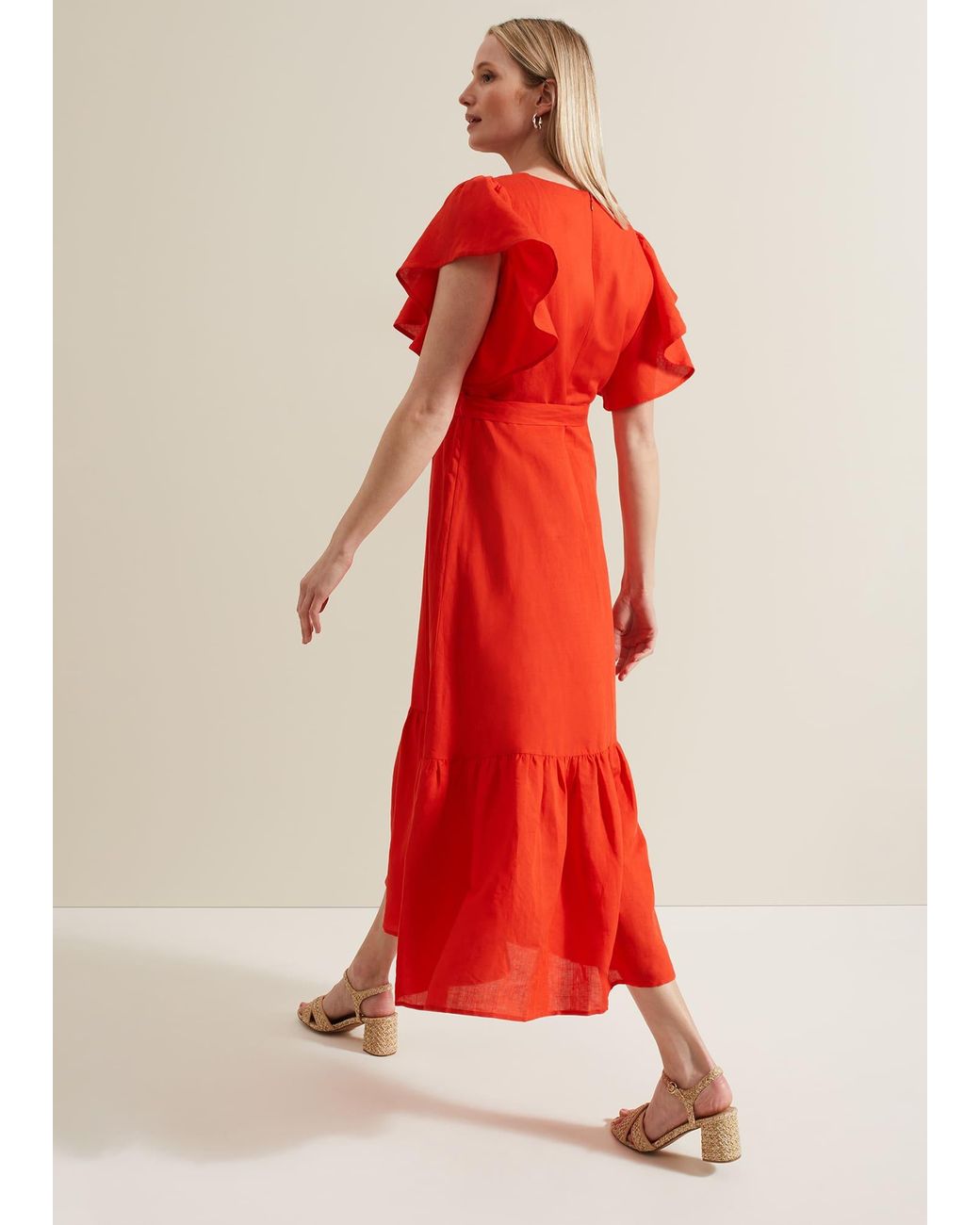 Phase Eight Red Morgan Linen Midi Dress