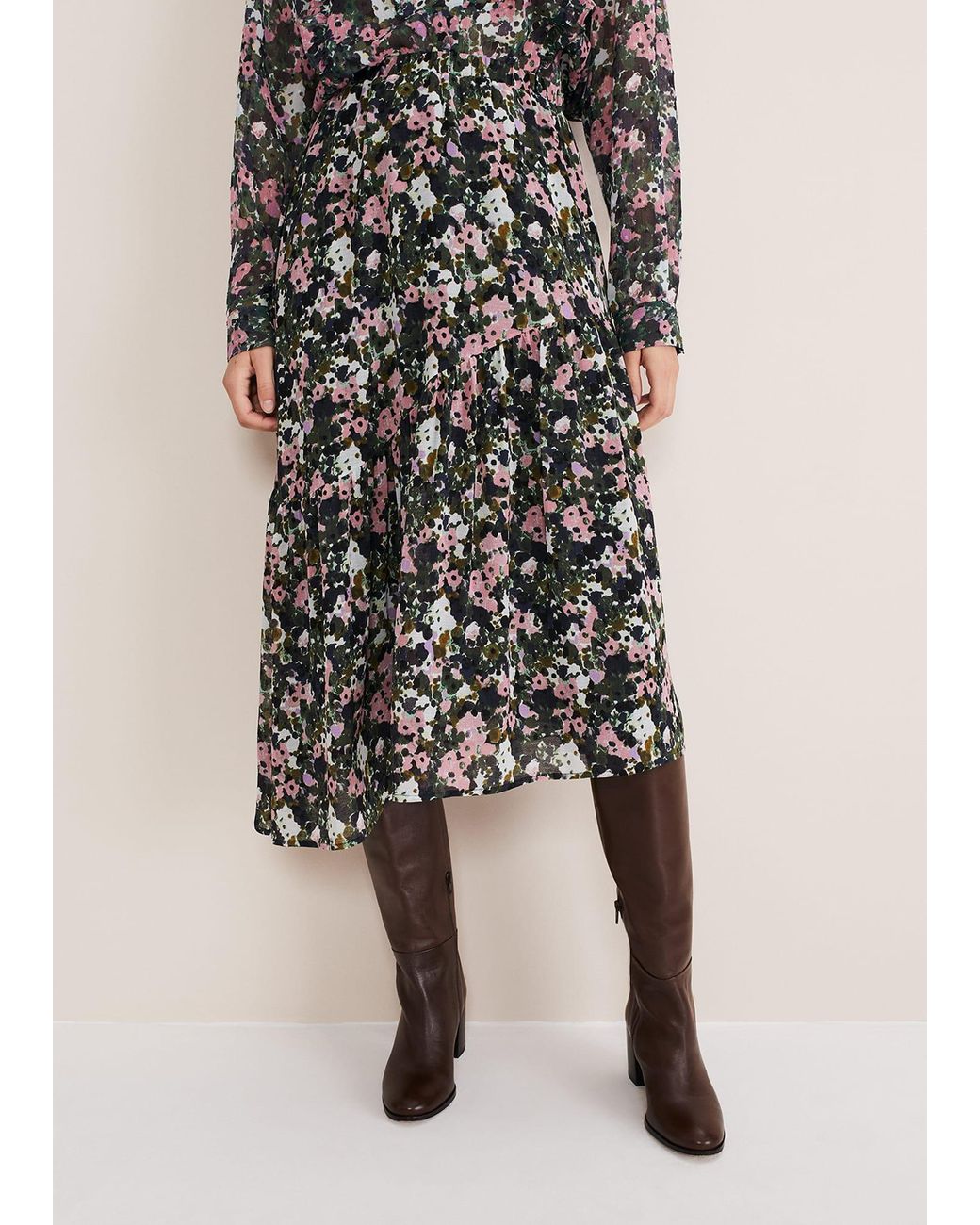 Phase Eight Multicolor Zowena Floral Tiered Midi Skirt