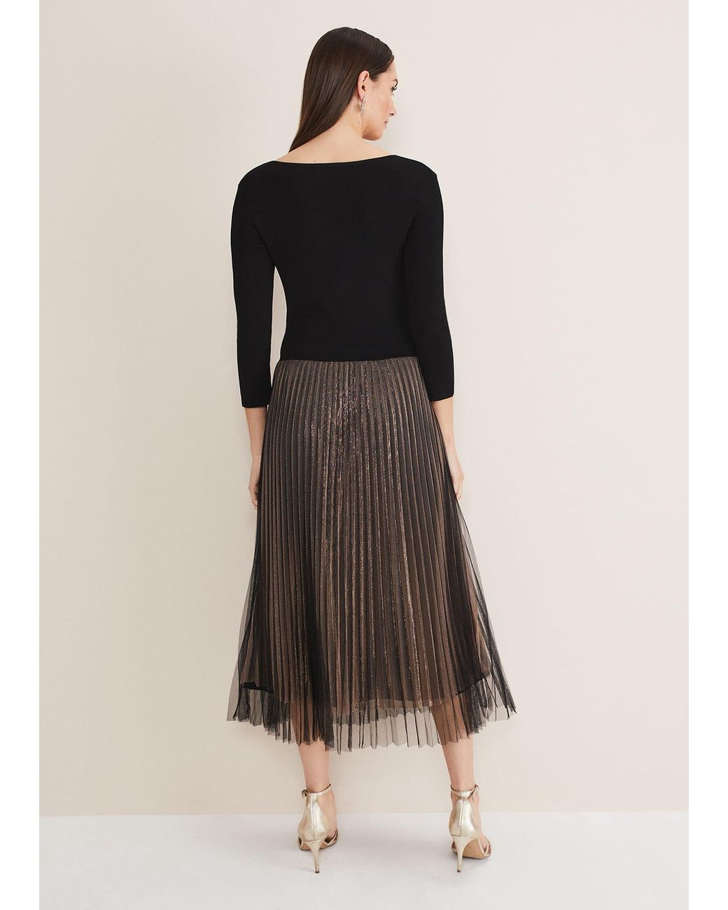Phase Eight Metallic Rayen Pleated Mesh Skirt Dress