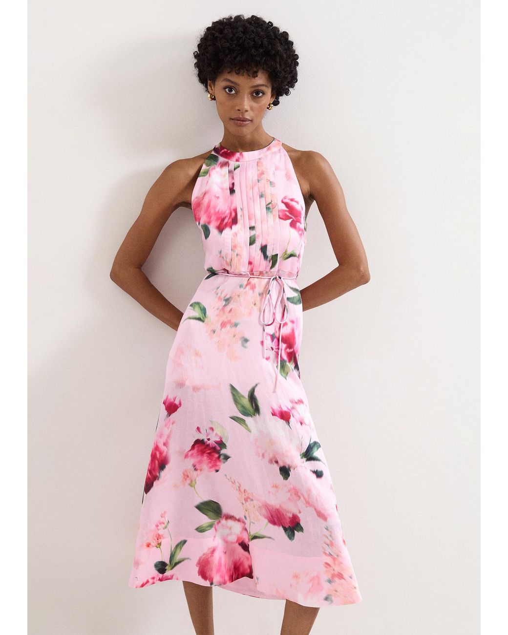 Phase Eight Pink Bethany Floral Halterneck Midi Dress