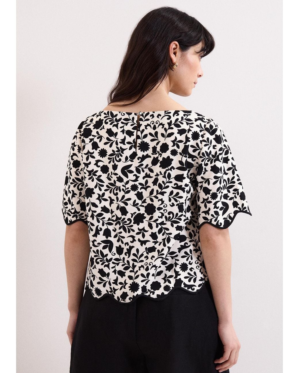 Phase Eight Black Abi Scalloped Edge Printed Top