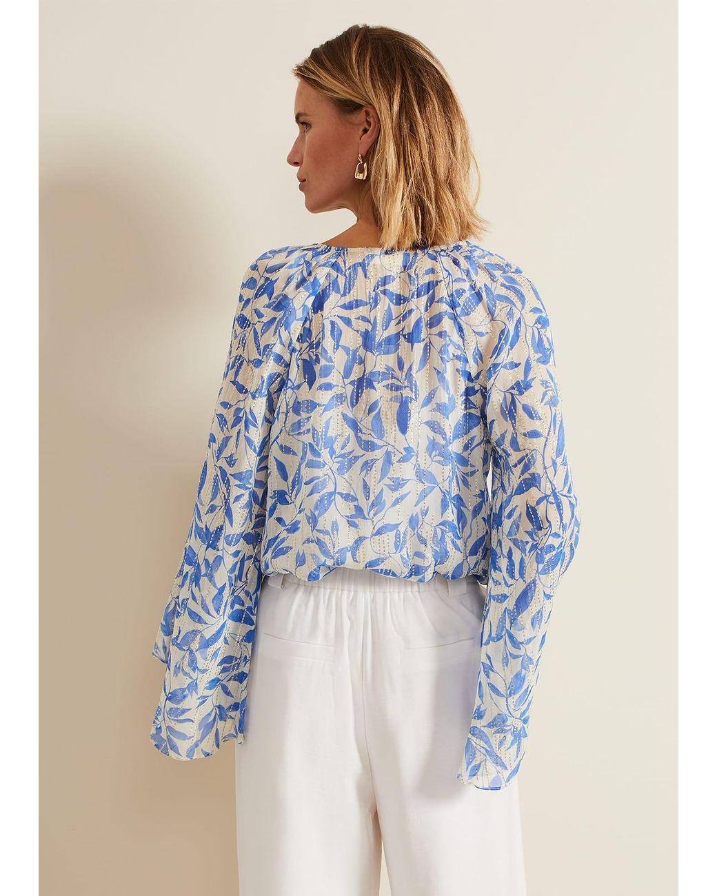 Phase Eight Blue Simi Leaf Print Filcoupe Blouse