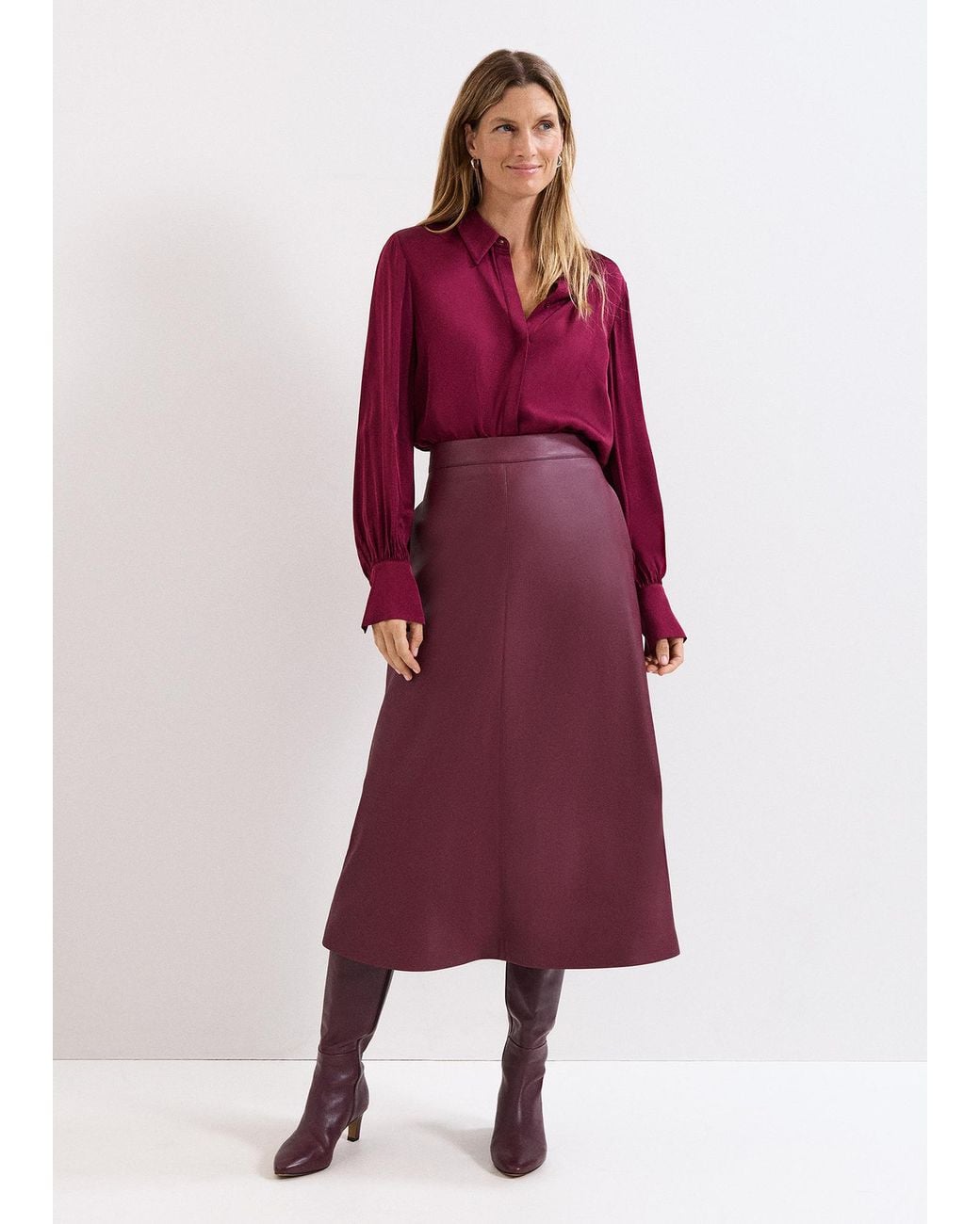 Phase Eight Red Novie Burgundy Satin Shirt