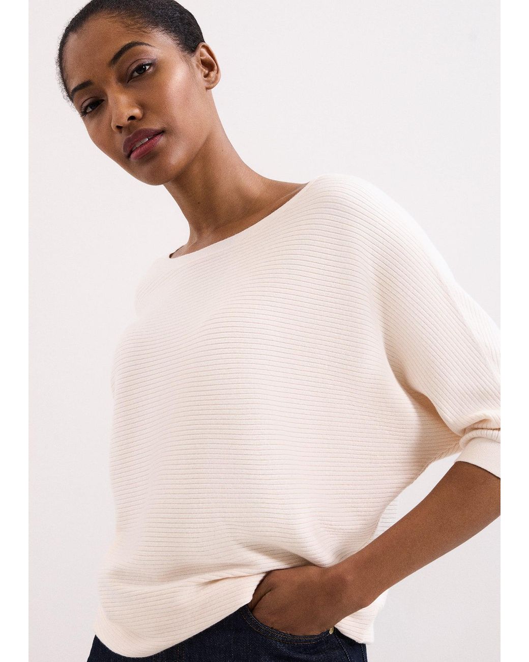Phase Eight Natural Giana Ribbed Longer Line Batwing Jumper