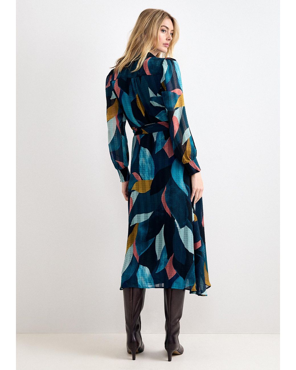 Phase Eight Blue Catalina Abstract Petal Print Shirt Dress