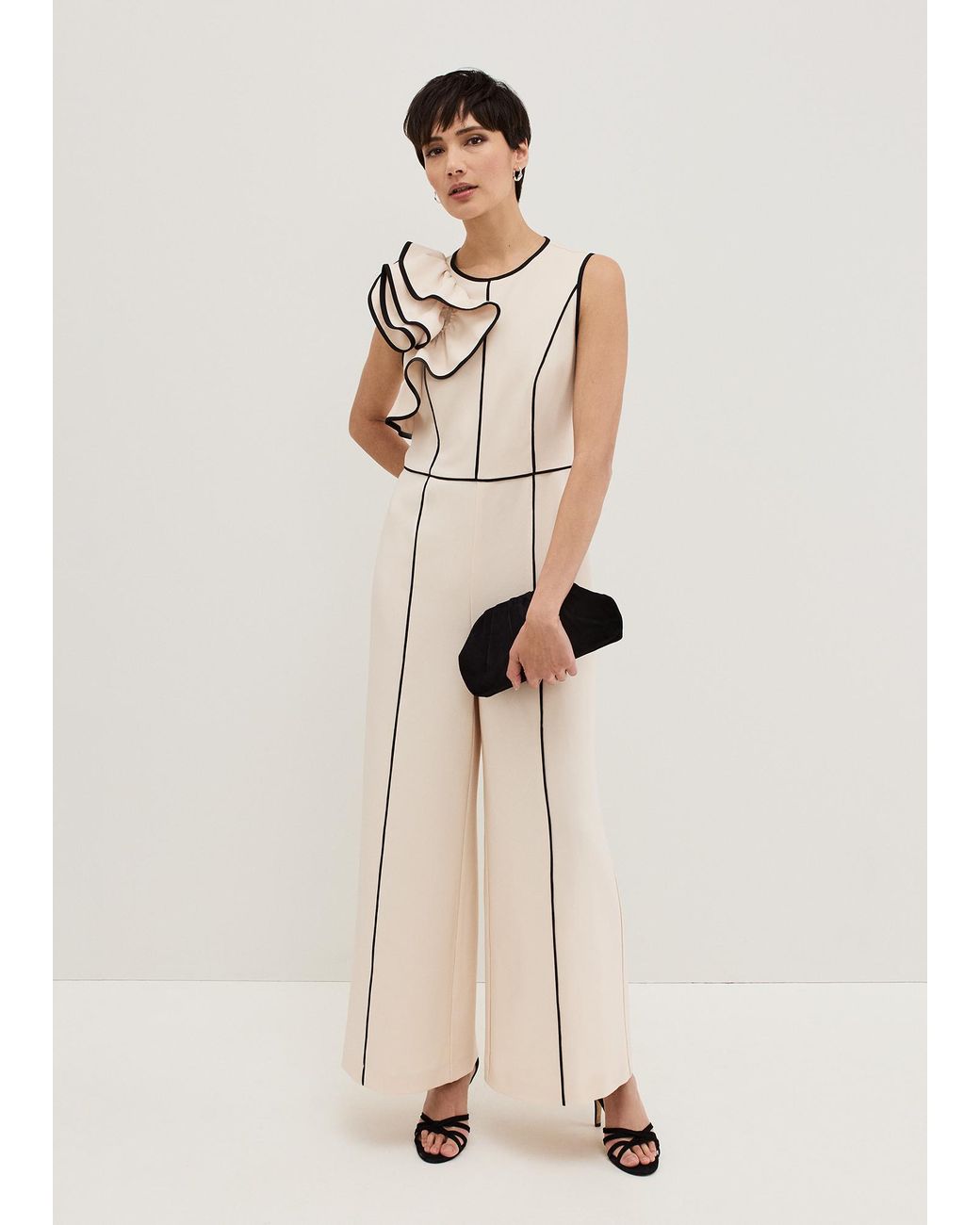 Phase Eight Gray Lucille Ruffle Tipped Contrast Jumpsuit