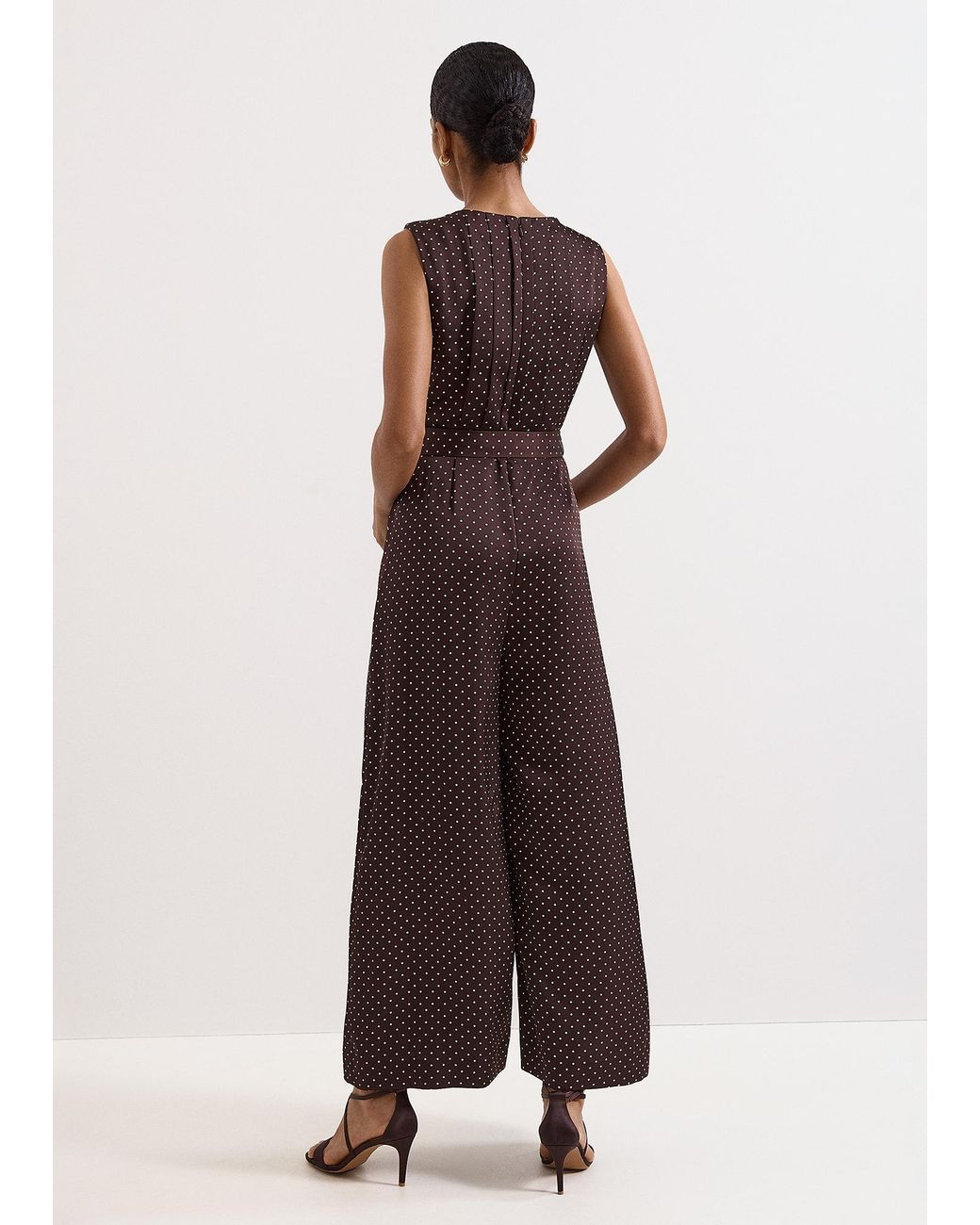 Phase Eight Brown Petite Janine Spot Straight Leg Jumpsuit