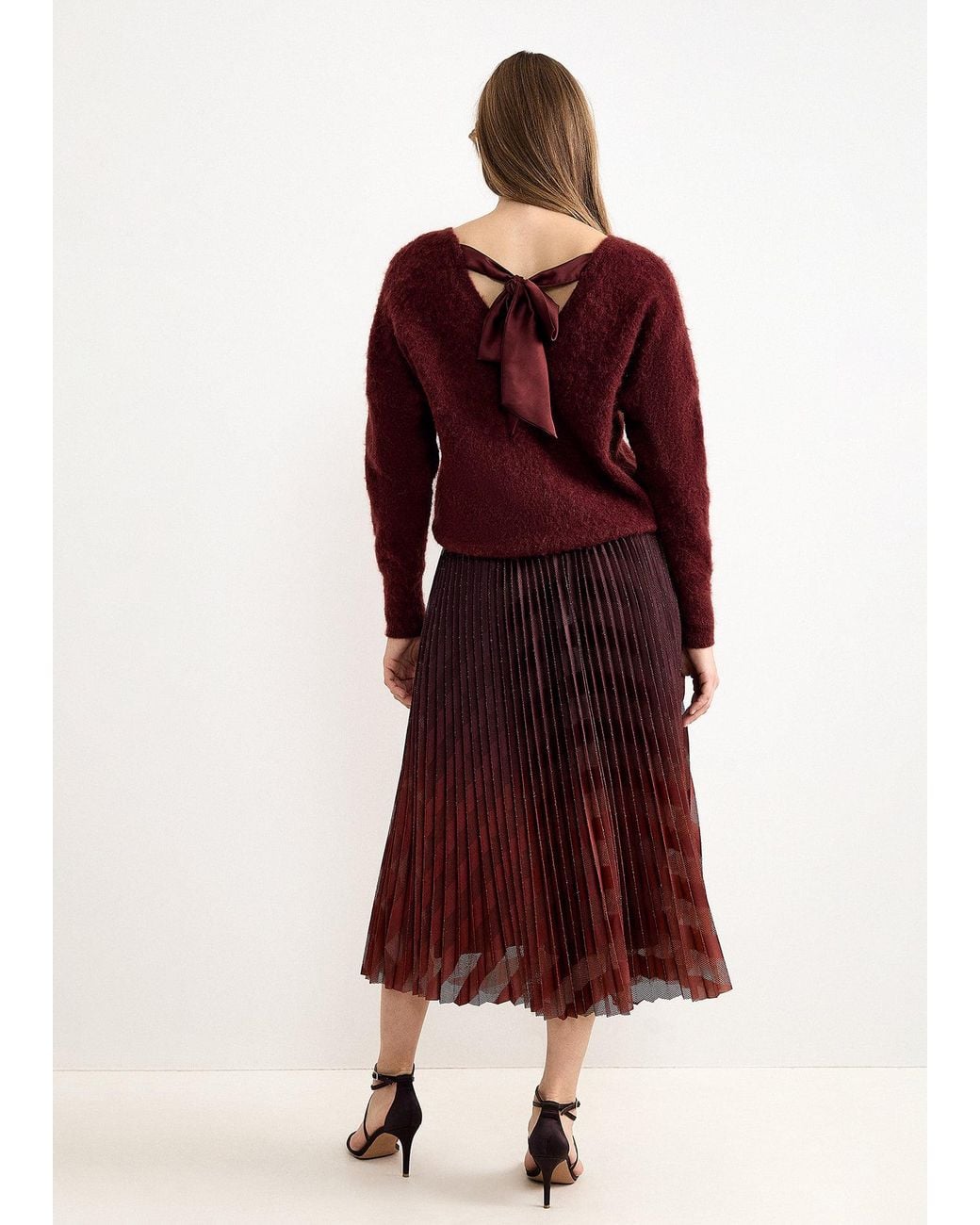 Phase Eight Red Gia Ombré Pleated Midi Skirt