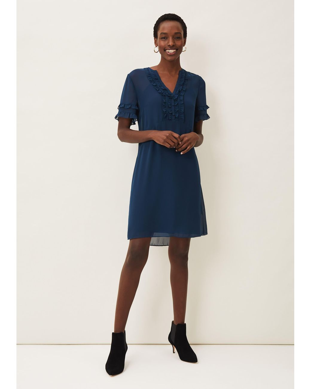 Phase Eight Blue Darla Frill Dress
