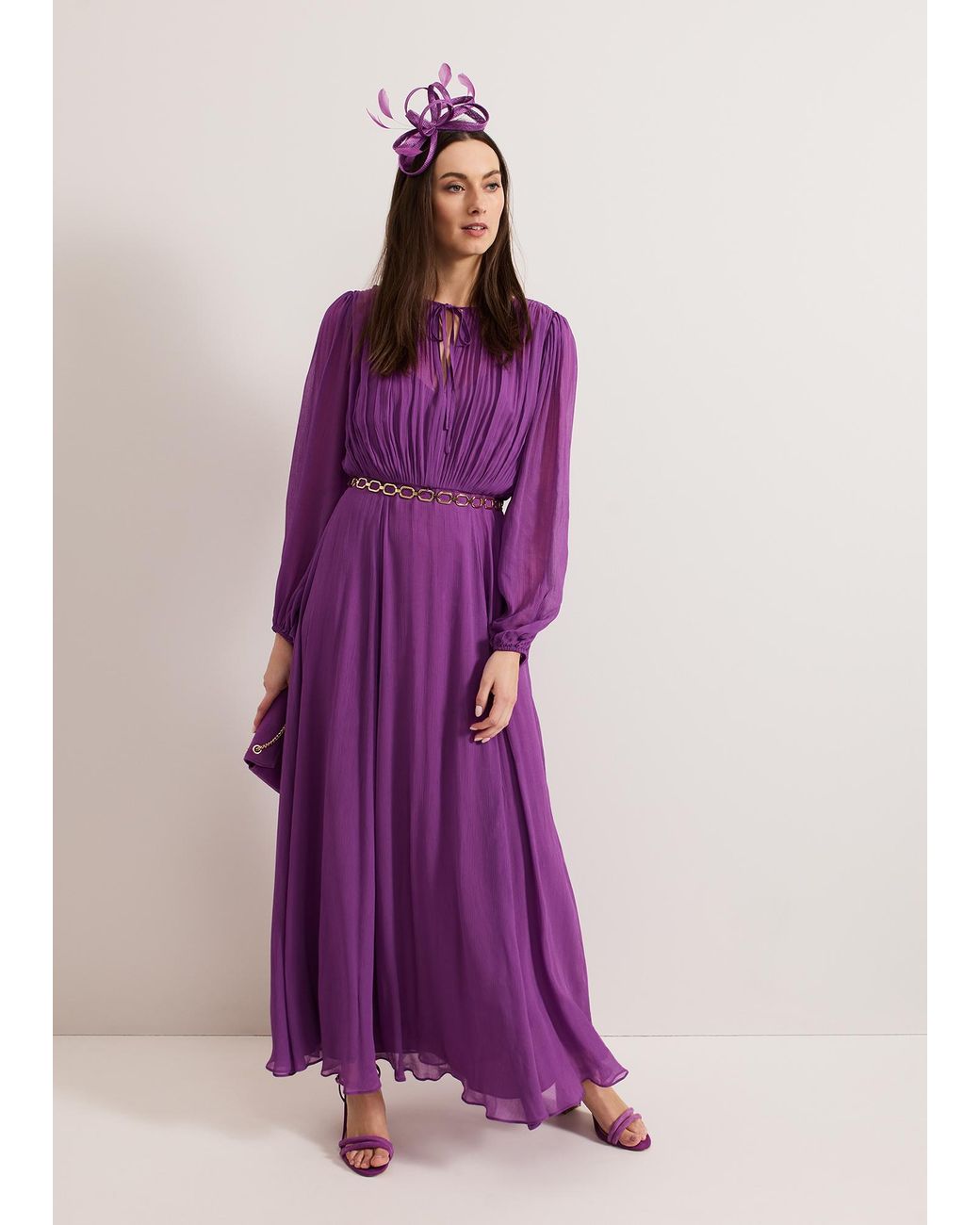 Phase Eight Purple Amal Pleated Bodice Maxi Dress