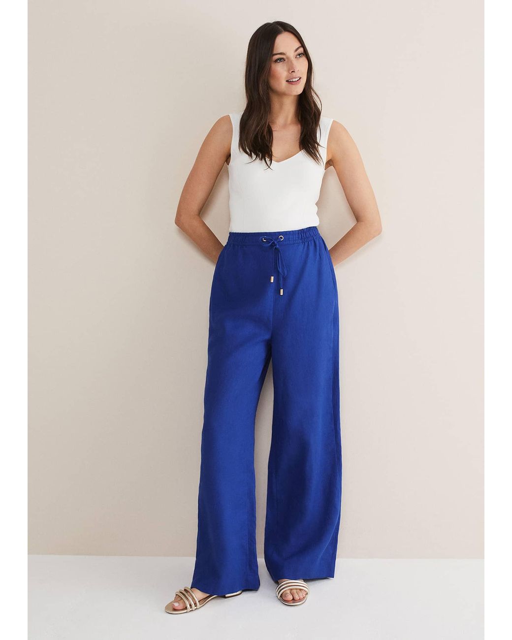 Phase Eight Blue Lolita Linen Wide Leg Trousers