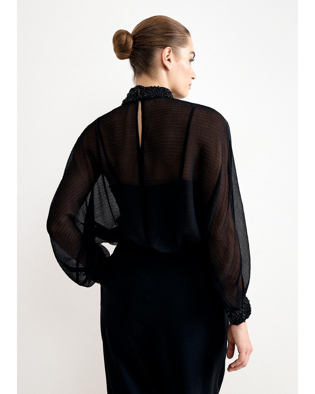 Phase Eight Black Bethany Sequin Neck Batwing Top