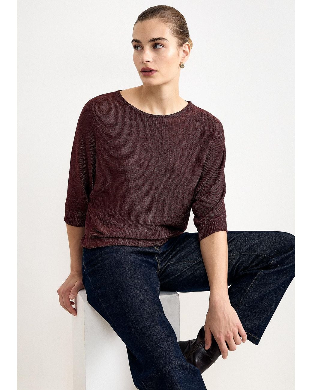 Phase Eight Purple Cristine Glitter Knit Batwing Jumper
