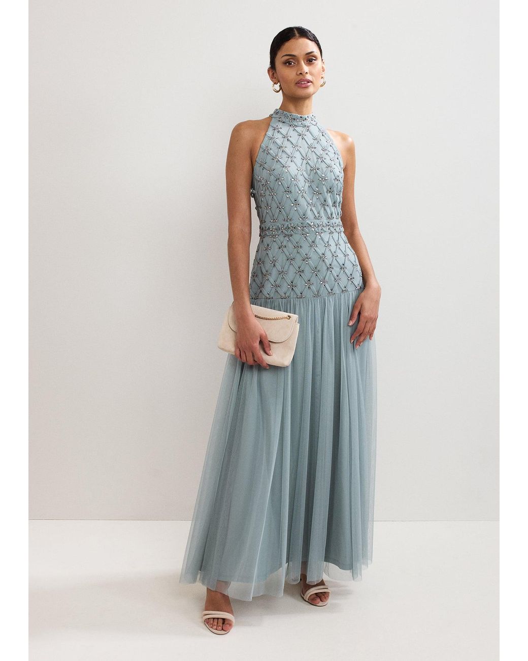 Phase Eight White Nola Dropped Hem Sequin Maxi Dress