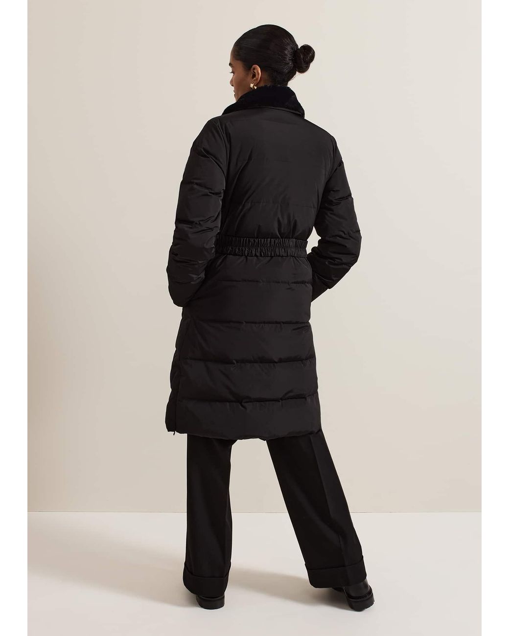 Phase Eight Black Kim Midi Fur Collar Puffer Coat