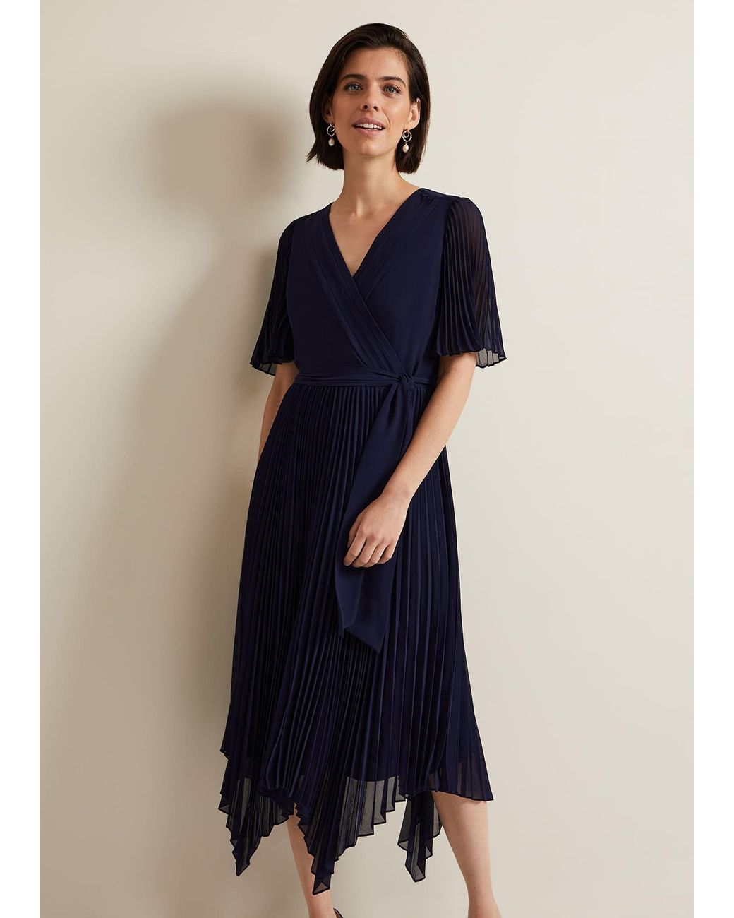 Phase Eight Blue Kendall Pleated Midi Dress