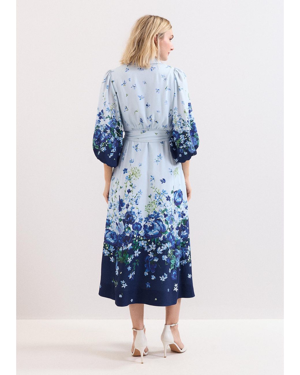 Phase Eight Blue Noella Floral Shirt Midaxi Dress