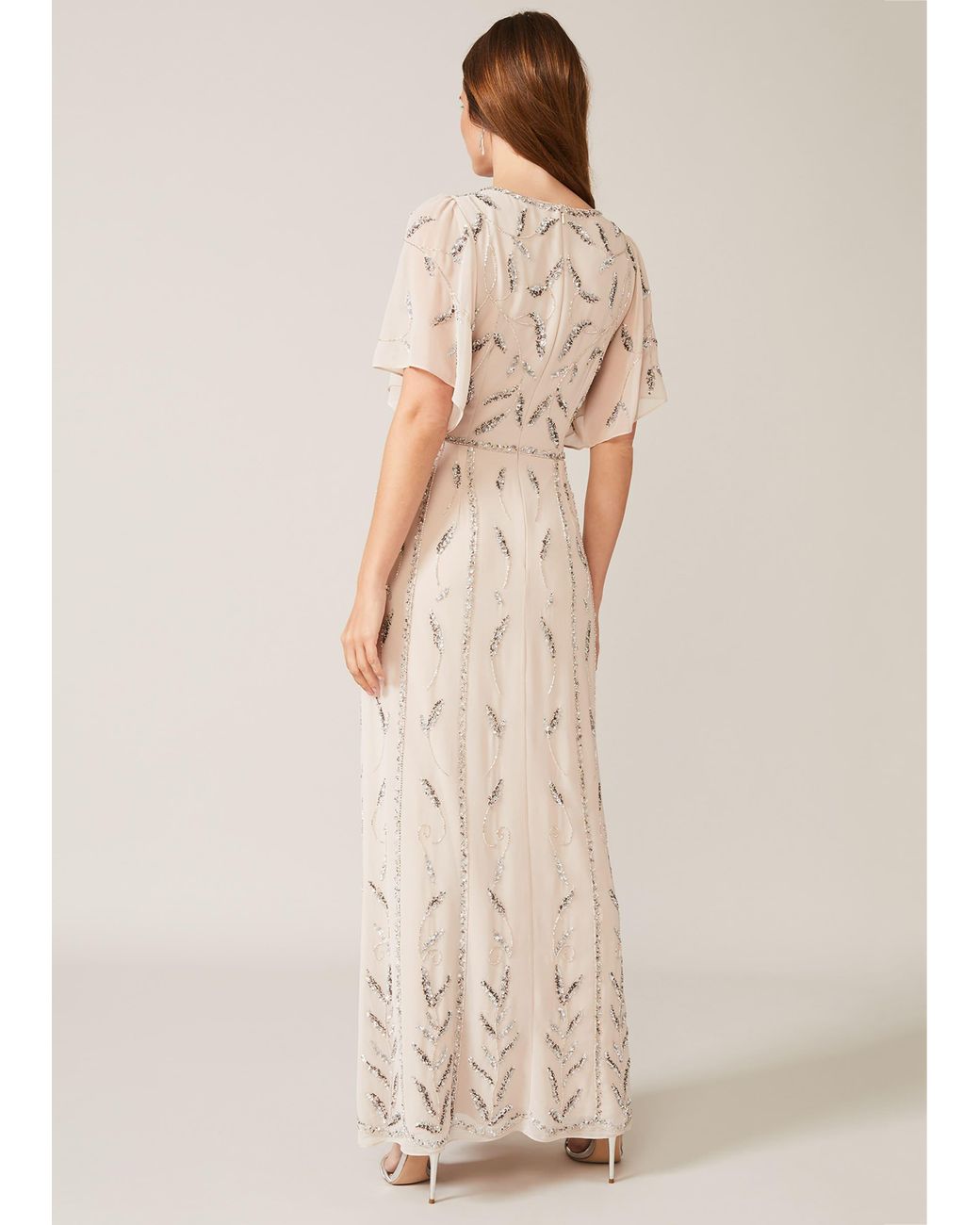 Phase Eight Natural Meredith Embellished Leaf Dress