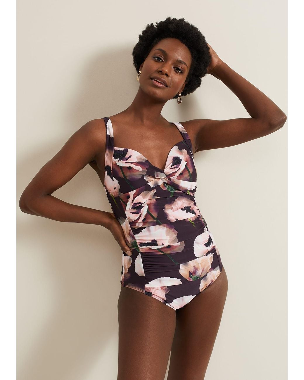 Phase Eight Natural Poppy Print Swimsuit
