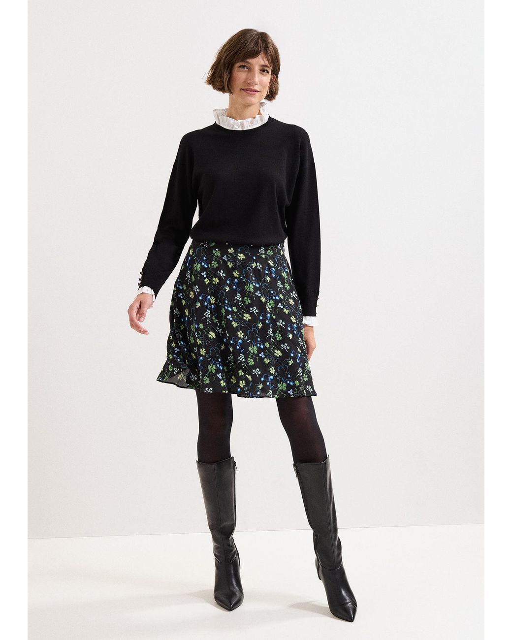 Phase Eight Black Ilaria Print Flippy Skirt