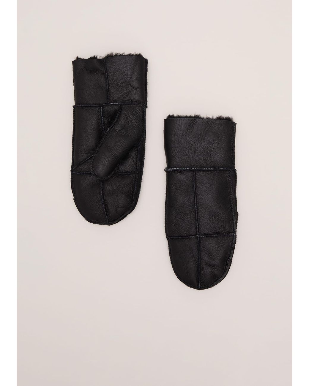 Phase Eight Black Leather Shearling Mittens